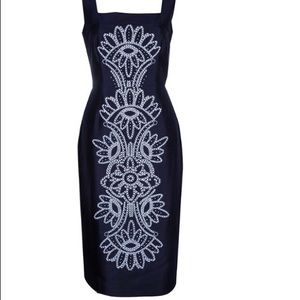 Tory Burch Lily Navy silk embroidered dress Size 0